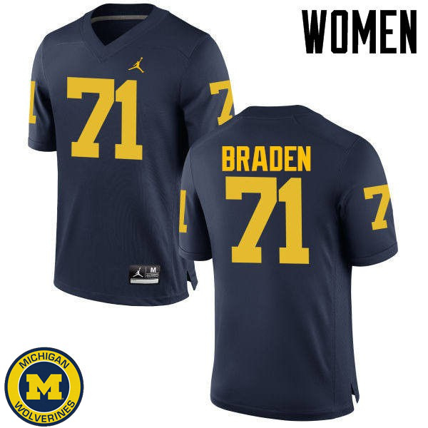 Womens Michigan Wolverines #71 Ben Braden Navy Player Jersey